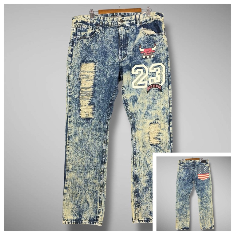 Vintage Chicago Bulls Diamond Stash Acid Wash‎ Jeans Mens 36x34 Back To Back